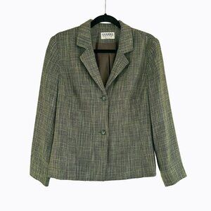 Vintage Gianni Tweed Blazer Jacket Sz L Olive Green Preppy Office Dark Academia